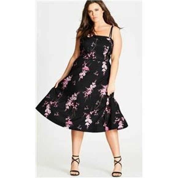 City Chic Orchid Midi Pocket Black Floral Dress - Picture 8 of 13